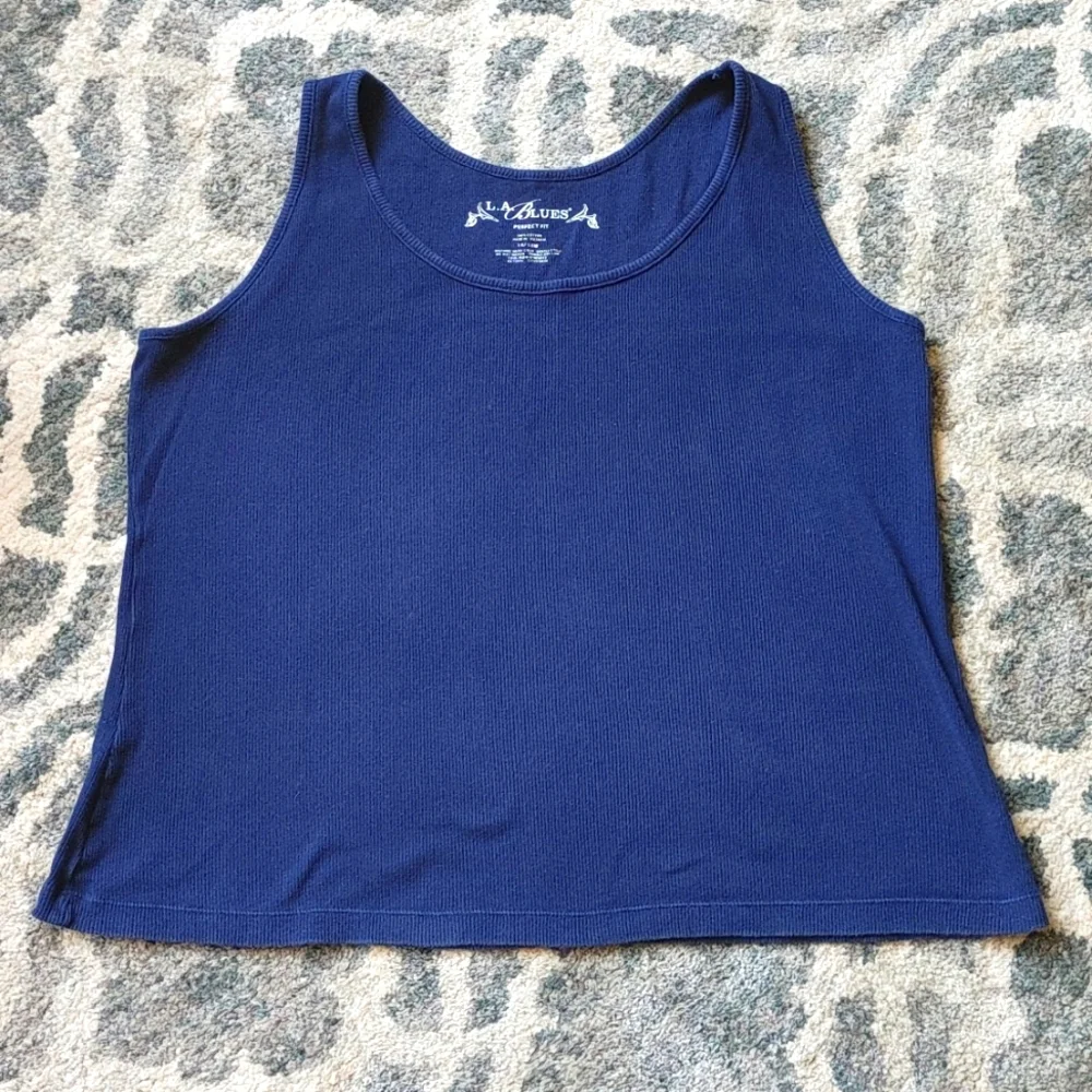 LA Blues Tank Top Perfect Fit Womens Cotton Size 14W 16W Navy Ribbed Tank Top